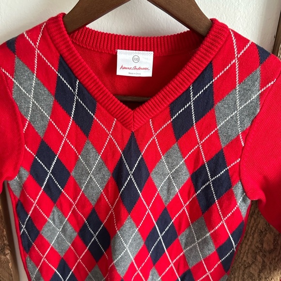 New Hanna Andersson 110 Boys V-Neck Argyle formal Sweater long 100% cotton soft - Picture 9 of 16